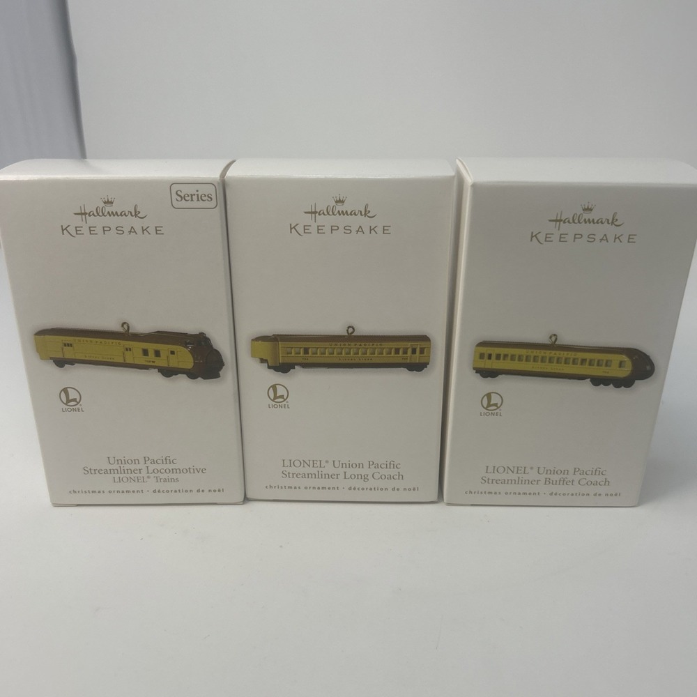 HALLMARK 2010 SET OF 3 LIONEL UNION PACIFIC TRAIN COACH LOCOMOTIVE BUFFET NEW